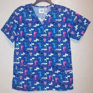 UA SCRUBS Playful Pups shirt SZ Small DOG PRINT
